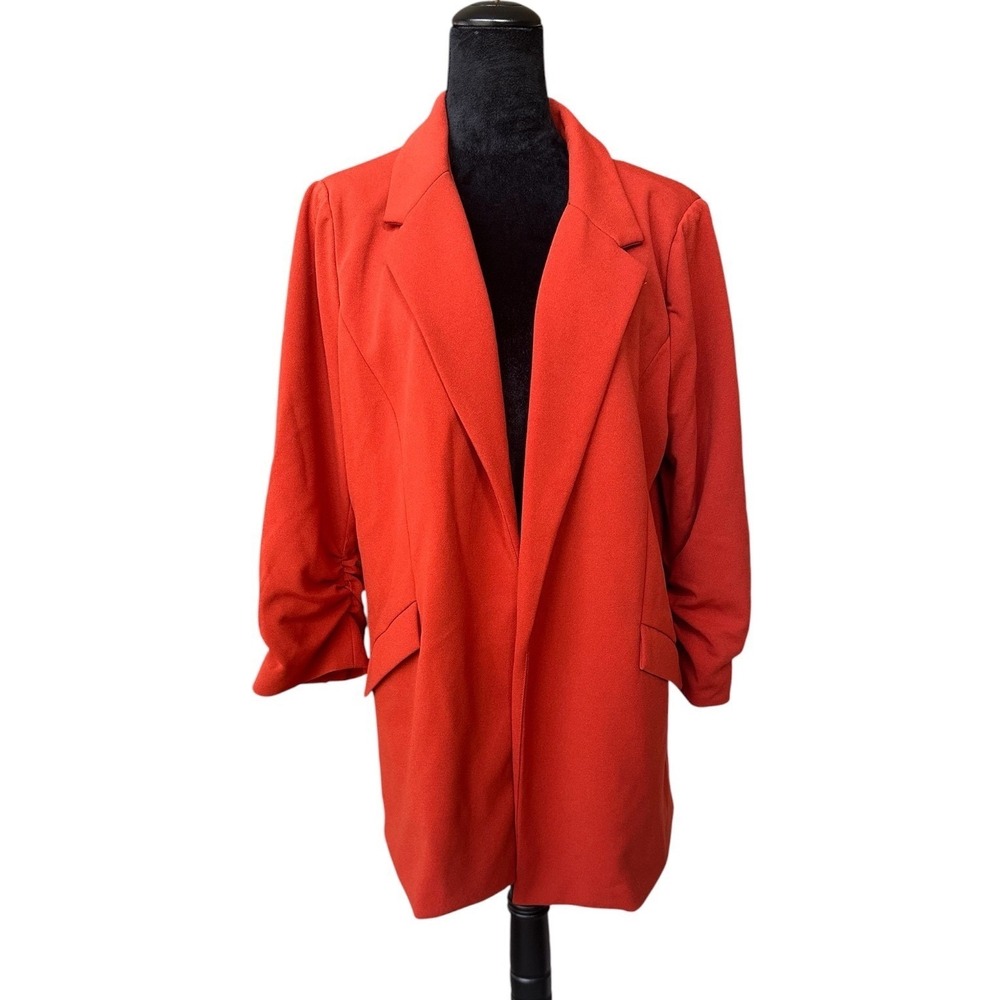 Skies Are Blue Womens XXL Rust Orange Ruched 3/4 Sleeve Open Front Blazer NWT